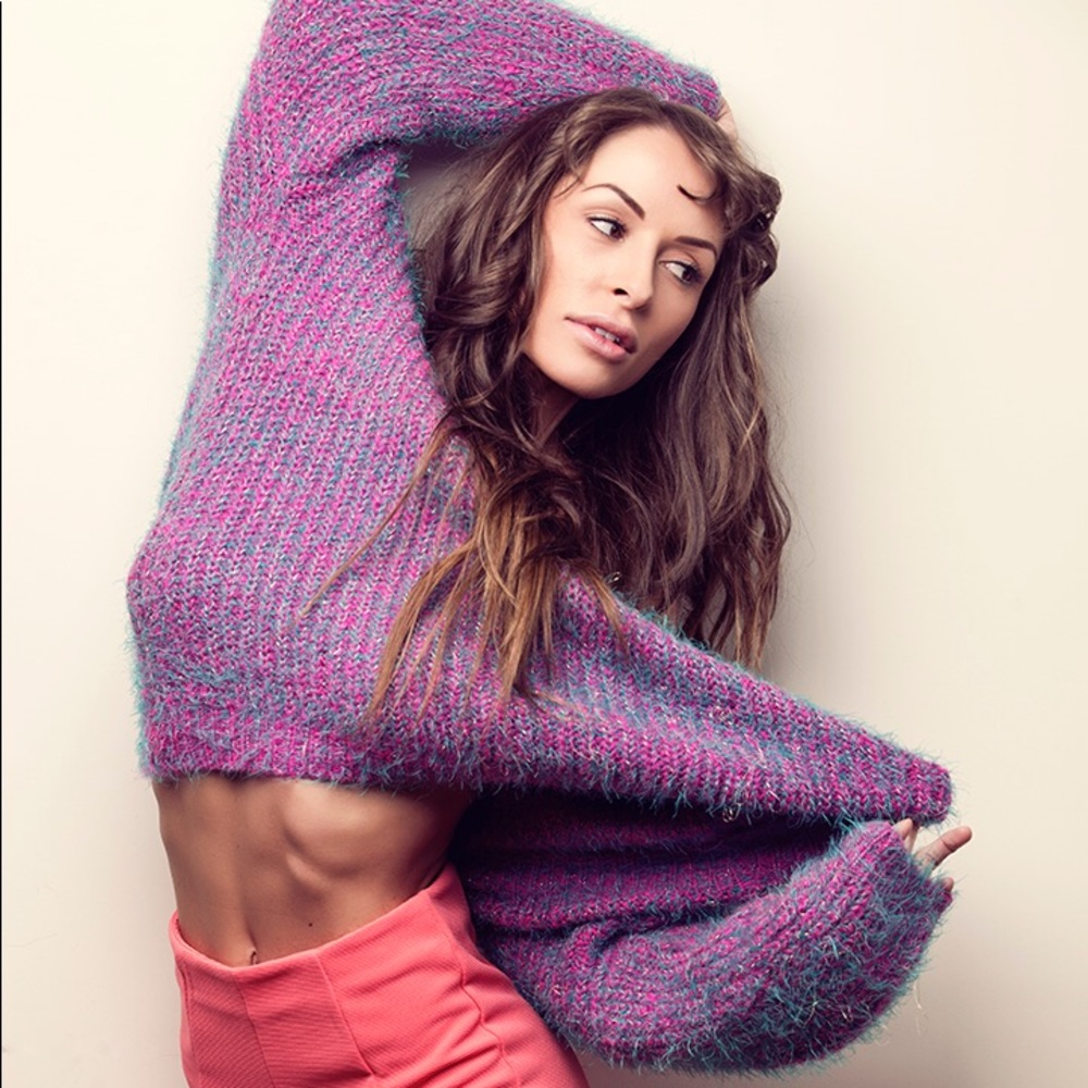 SOLD! Pink/purple, eyelash sweater (S)